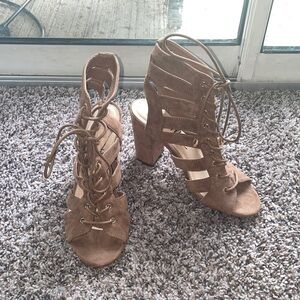 Taupe lace up heels